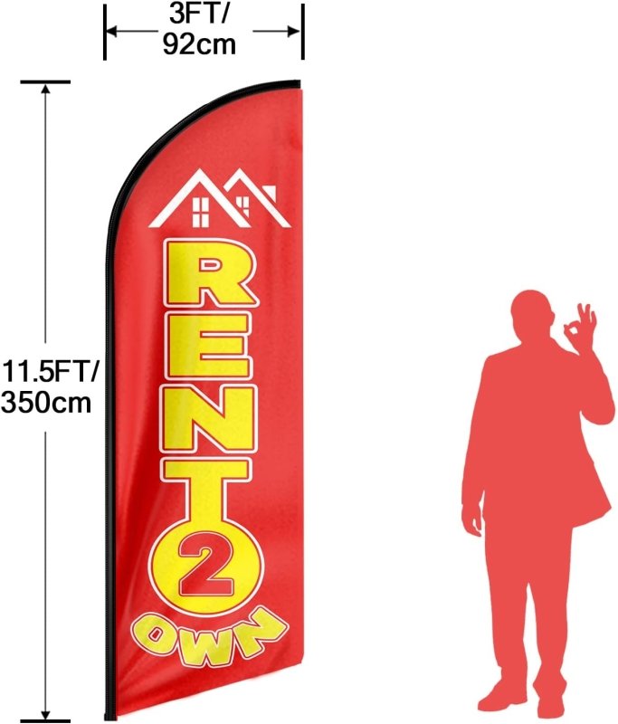 For Rent Sign - 11FT Rent 2 Own Advertising Swooper Flag Fit 15FT Flagpole (Flagpole Not Included 4.3)