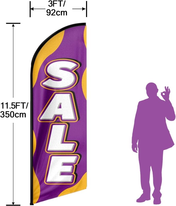 For Sale Sign - 11FT Sale Advertising Swooper Flag Fit 15FT Flagpole (Flagpole Not Included 4.3)