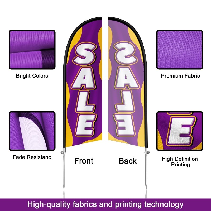 For Sale Sign - 8FT Sale Purple Banner Feather Flag with Stainless Steel Pole Kit(2m flag set)