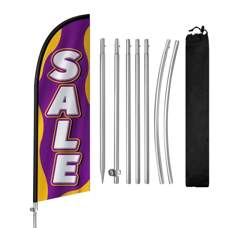 For Sale Sign - 8FT Sale Purple Banner Feather Flag with Stainless Steel Pole Kit(2m flag set)