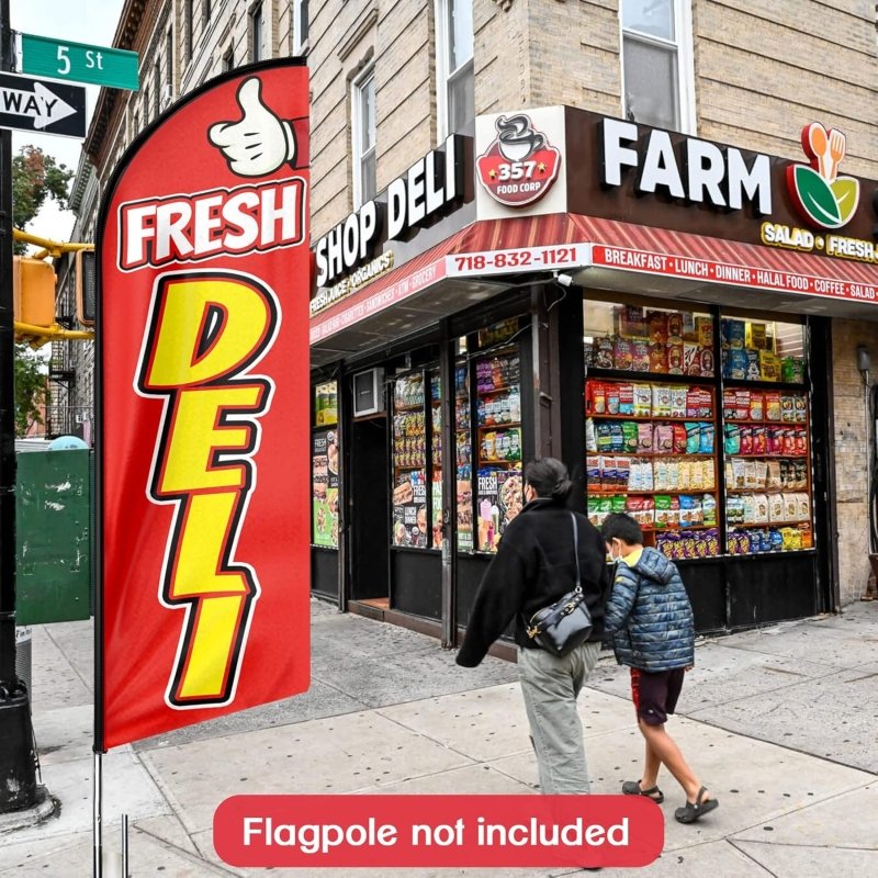 Fresh Deli Themed Feather Flag, 11FT Fresh Deli Advertising Swooper Flag Fit 15FT Flagpole(Flagpole Not Included 4.3)