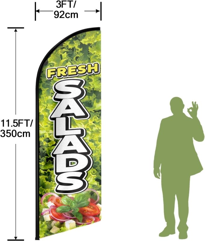 Fresh Salads Themed Feather Flag, 11FT Fresh Salads Advertising Swooper Flag Fit 15FT Flagpole(Flagpole Not Included 4.3)