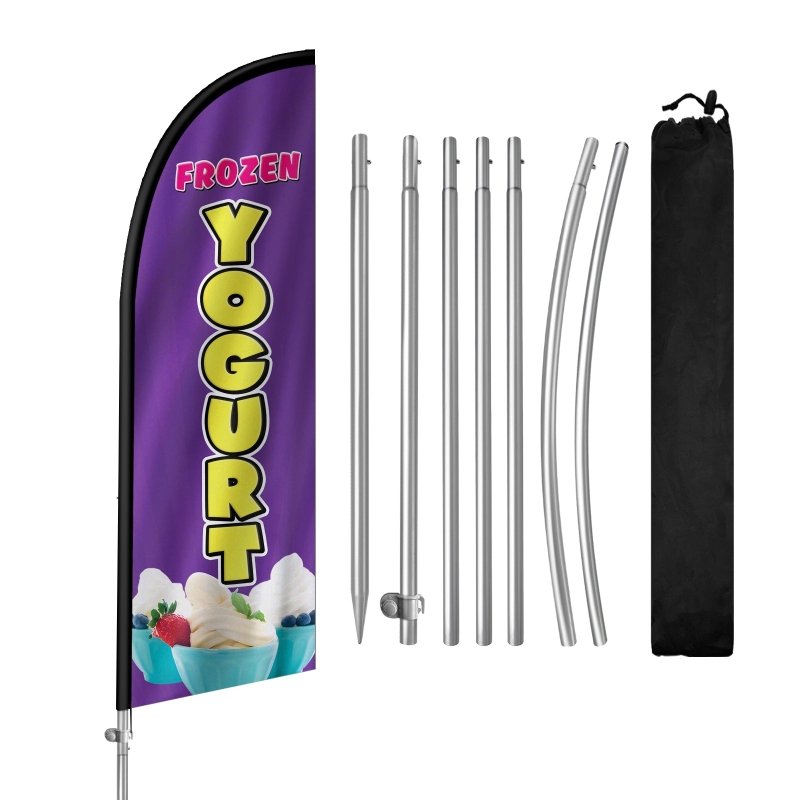 Frozen Yogurt Sign - 8FT Frozen Yogurt Banner Feather Flag with Stainless Steel Pole Kit(2m flag set)