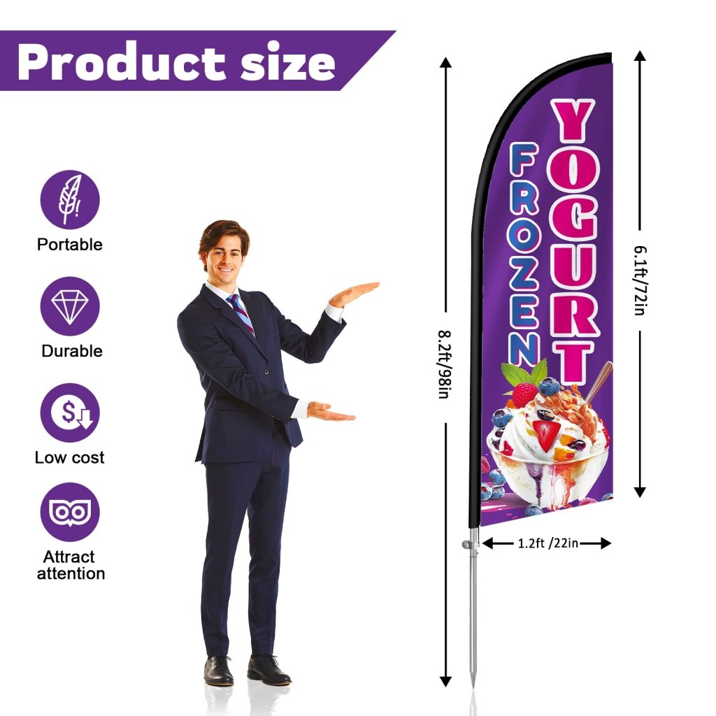 Frozen Yogurt Sign - 8FT Frozen Yogurt Purple Feather Flag with Pole Kit(2m flag set)