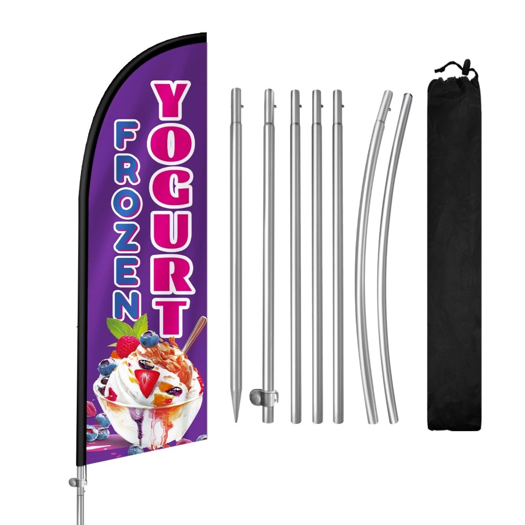 Frozen Yogurt Sign - 8FT Frozen Yogurt Purple Feather Flag with Pole Kit(2m flag set)