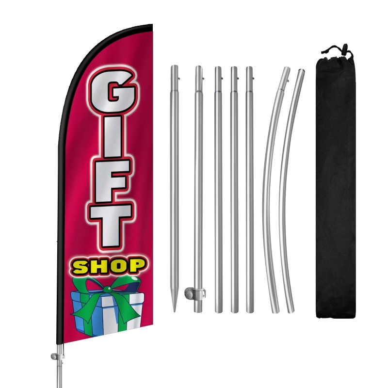 Gift Shop Flag - 8FT Gift Shop Banner Feather Flag with Stainless Steel Pole Kit(2m flag set)