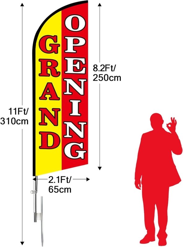 Grand Open Sign - 11FT Grand Opening Polyester Swooper Flag with Flag Pole Kit, Ground Stake(3.4m)