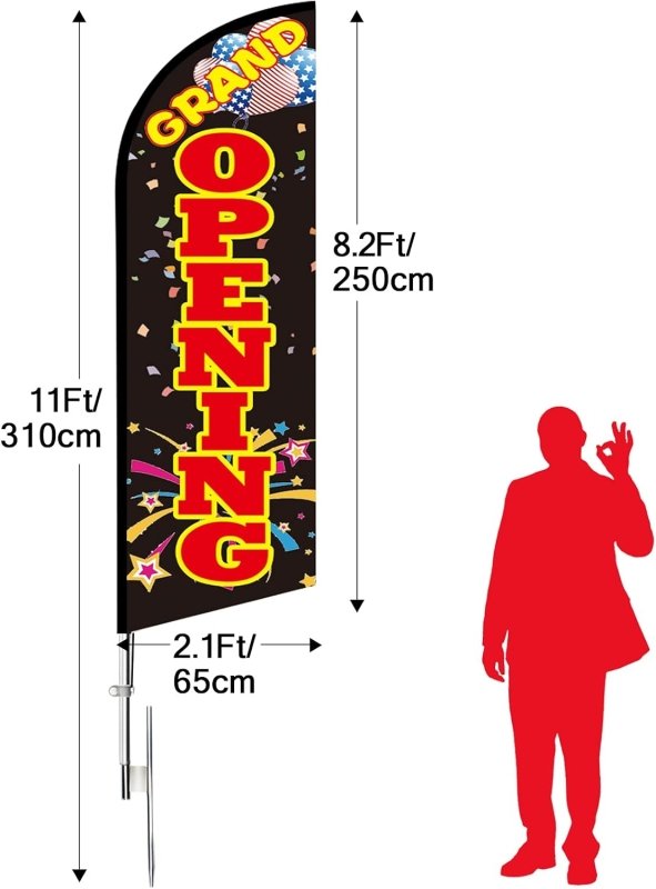 Grand Opening Signs - 11FT Grand Opening Feather Flag with Poles/ Ground Stake/Portable Bag(3.4m)