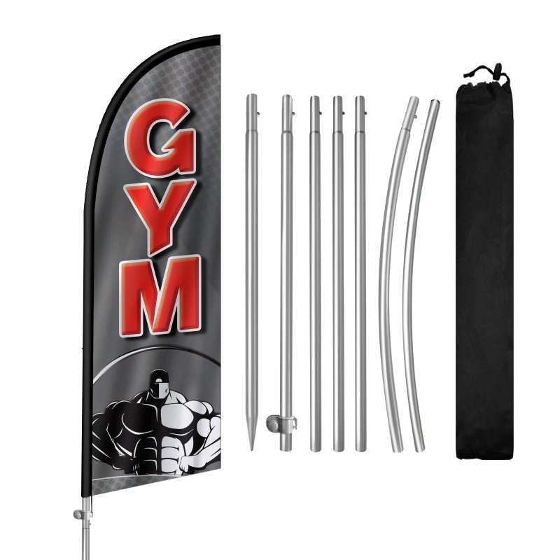 Gym Flags - 8FT Gym Banner Feather Flag with Stainless Steel Pole Kit(2m flag set)