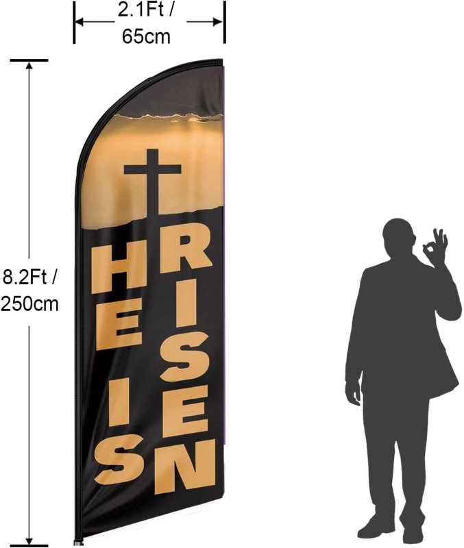 He Is Risen Flag - 8FT He Is Risen Advertising Swooper Flag(Flagpole Not Included 3.4)