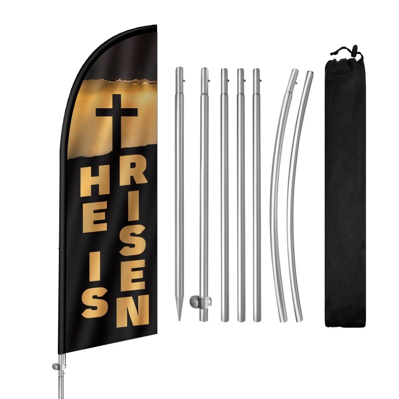 He Is Risen FLAG - 8FT He Is Risen Feather Flag with Stainless Steel Pole Kit(2m flag set)