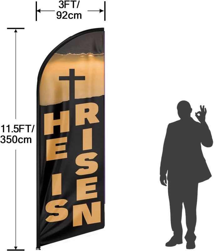 He ls Risen Flag - 11FT He Is Risen Advertising Swooper Flag Fit 15FT Flagpole(Flagpole Not Included 4.3)