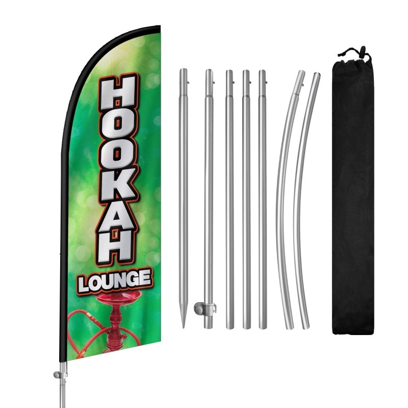 Hookah Sign - 8FT Hookah Banner Feather Flag with Stainless Steel Pole Kit(2m flag set)