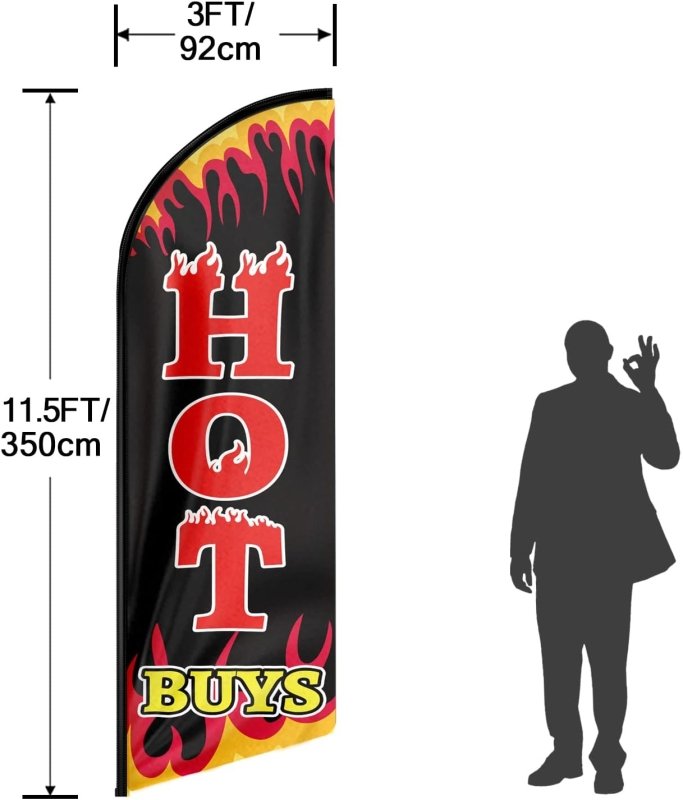 Hot Buys Themed Feather Flag, 11FT Hot Buys Advertising Swooper Flag Fit 15FT Flagpole(Flagpole Not Included 4.3)