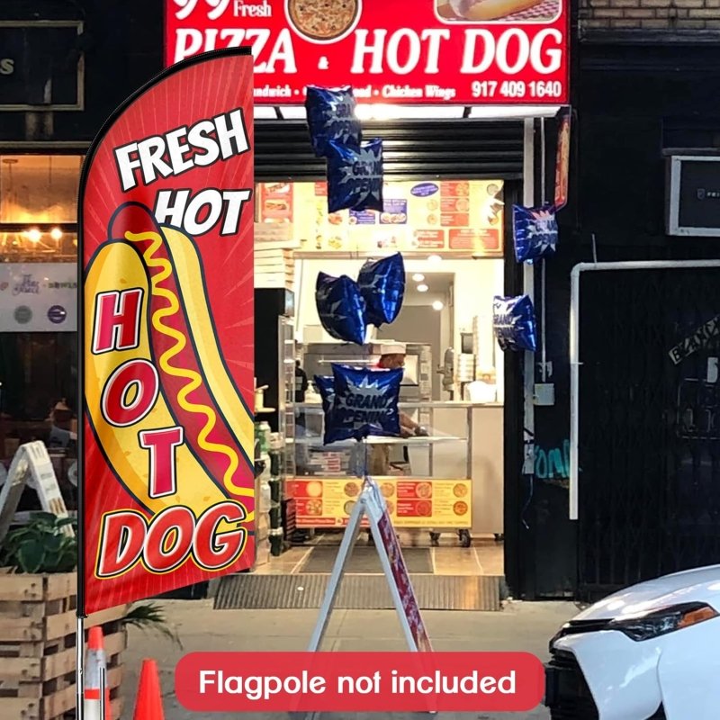 Hot Dog Sign - 11FT Fresh Hot Hot Dogs Advertising Swooper Flag Fit 15FT Flagpole(Flagpole Not Included 4.3)