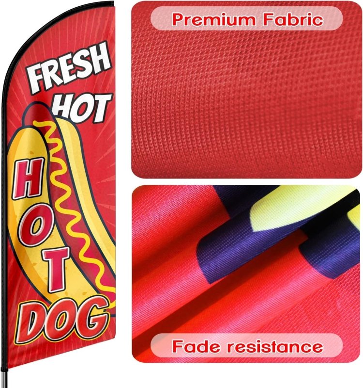 Hot Dog Sign - 11FT Fresh Hot Hot Dogs Advertising Swooper Flag Fit 15FT Flagpole(Flagpole Not Included 4.3)