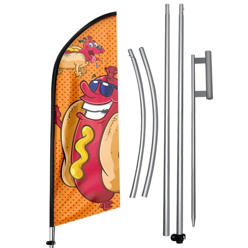 Hot Dog Signs - 11FT Windless Hot Dog sign with Flagpole/Ground Stake(3.3m)