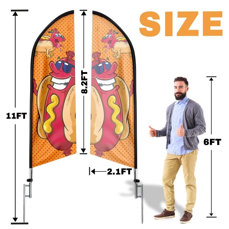 Hot Dog Signs - 11FT Windless Hot Dog sign with Flagpole/Ground Stake(3.3m)