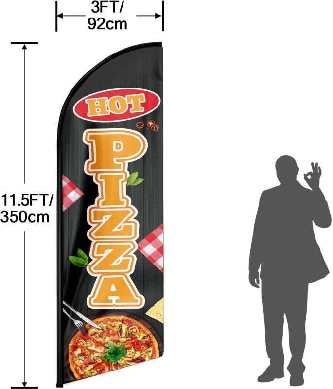 Hot Pizza Themed Feather Flag, 11FT Hot Pizza Advertising Swooper Flag Fit 15FT Flagpole(Flagpole Not Included 4.3)