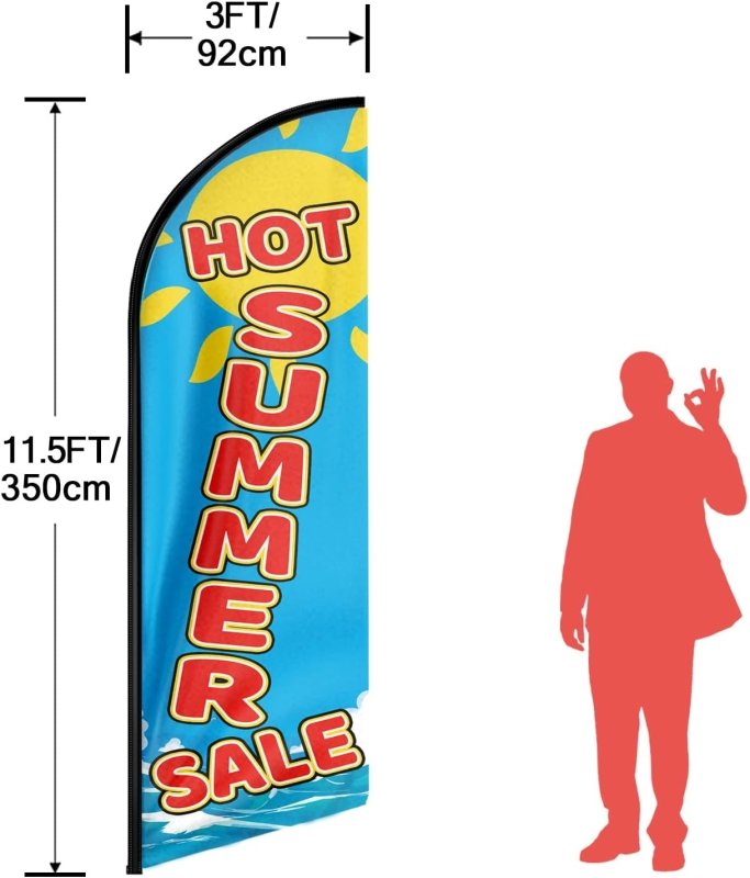 Hot Summer Sale Themed Feather Flag, 11FT Hot Summer Sale Advertising Swooper Flag Fit 15FT Flagpole(Flagpole Not Included 4.3)