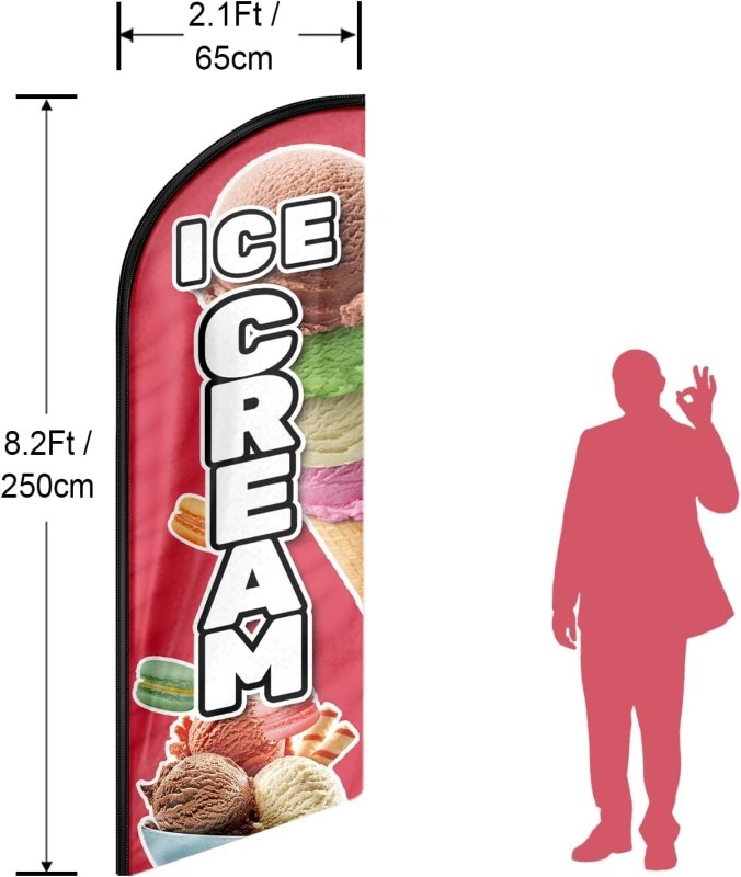 Ice Cream Bar Sign - 8FT Ice Cream Pink Advertising Swooper Flag(Flagpole Not Included 3.4)