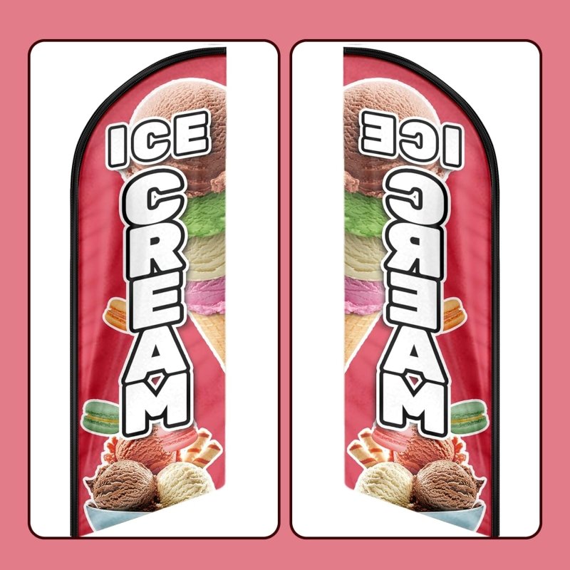 Ice Cream Bar Sign - 8FT Ice Cream Pink Advertising Swooper Flag(Flagpole Not Included 3.4)