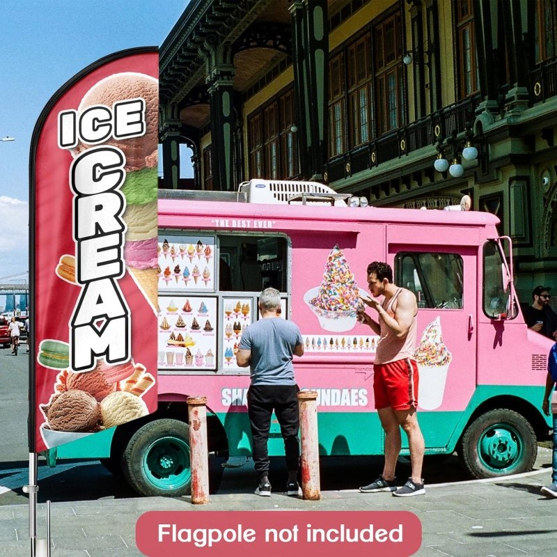 Ice Cream Bar Sign - 8FT Ice Cream Pink Advertising Swooper Flag(Flagpole Not Included 3.4)