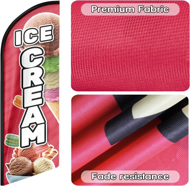 Ice Cream Bar Sign - 8FT Ice Cream Pink Advertising Swooper Flag(Flagpole Not Included 3.4)