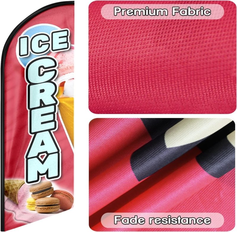 Ice Cream Flag - 8FT Ice Cream Red Advertising Swooper Flag(Flagpole Not Included 3.4)