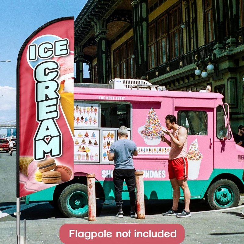 Ice Cream Flag - 8FT Ice Cream Red Advertising Swooper Flag(Flagpole Not Included 3.4)