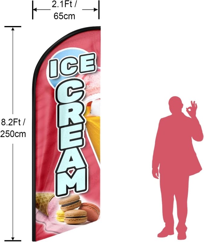 Ice Cream Flag - 8FT Ice Cream Red Advertising Swooper Flag(Flagpole Not Included 3.4)