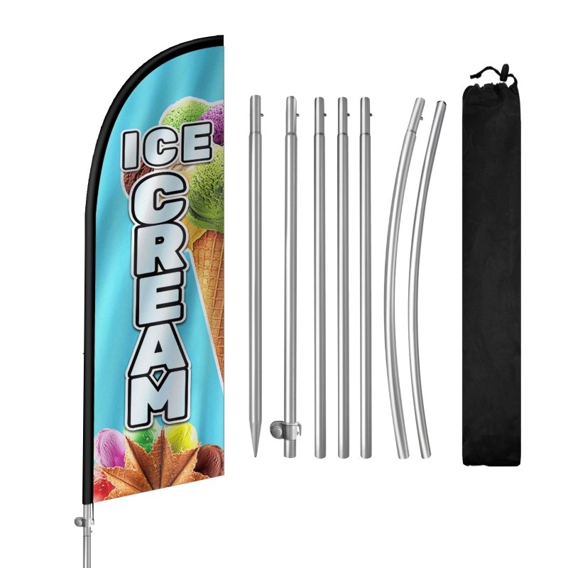 Ice Cream Signs - 8FT Ice Cream Blue Feather Flag with Stainless Steel Pole Kit(2m flag set)