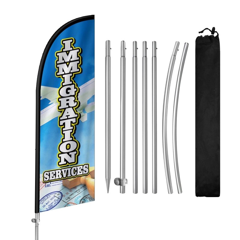 Immigration Flag - 8FT Immigration Services Banner Feather Flag with Stainless Steel Pole Kit(2m flag set)