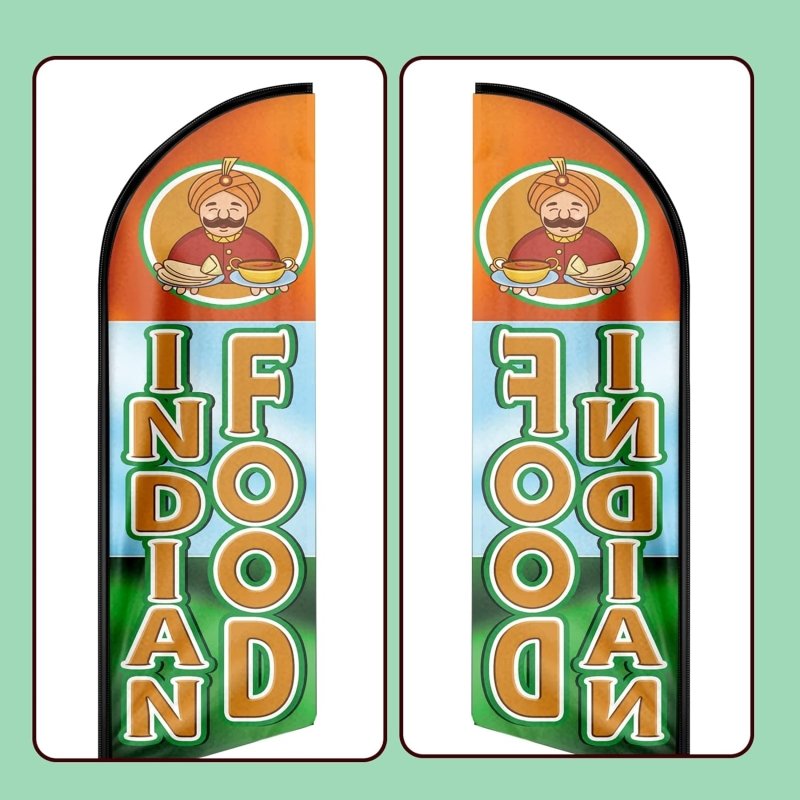 Indian Food Sign - 11FT Indian Food Advertising Swooper Feather Flag Fit 15FT Flagpole(Flagpole Not Included 4.3)