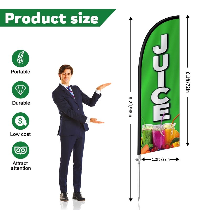 Juice Flag - 7FT Juice Banner Feather Flag with Stainless Steel Pole Kit(2m flag set)