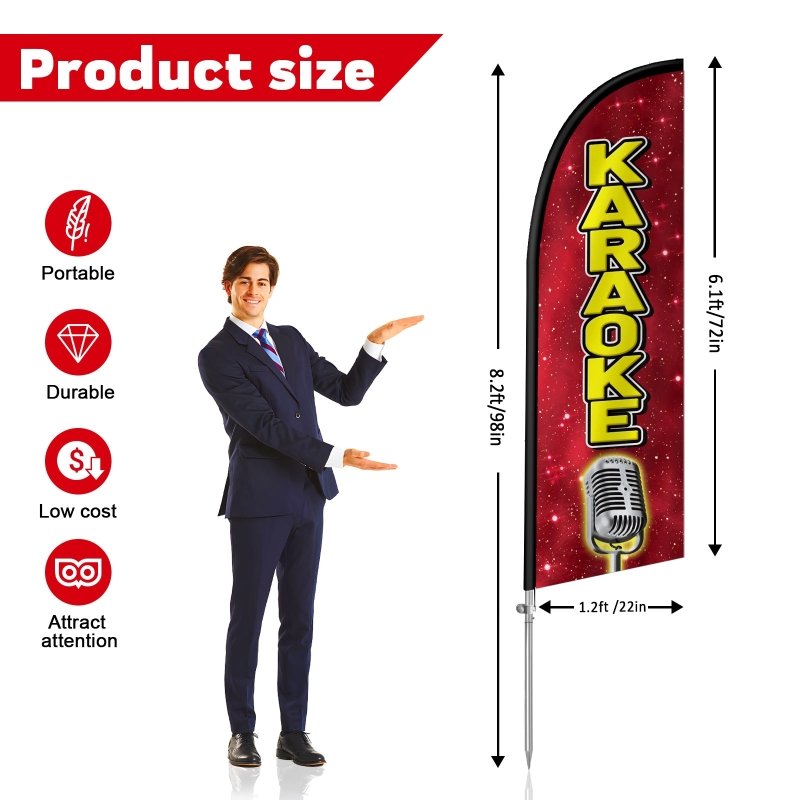 Karaoke Flag - 8FT Karaoke Banner Feather Flag with Stainless Steel Pole Kit(2m flag set)