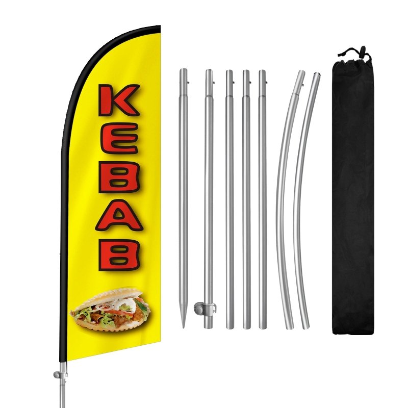 Kebab Sign - 8FT Kebabs Banner Feather Flag with Stainless Steel Pole Kit(2m flag set)