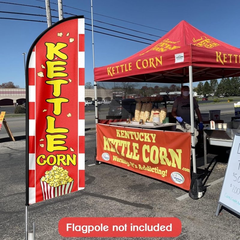 Kettle Corn Flags - 11FT Kettle Corn Advertising Swooper Feather Flag Fit 15FT Flagpole(Flagpole Not Included 4.3)