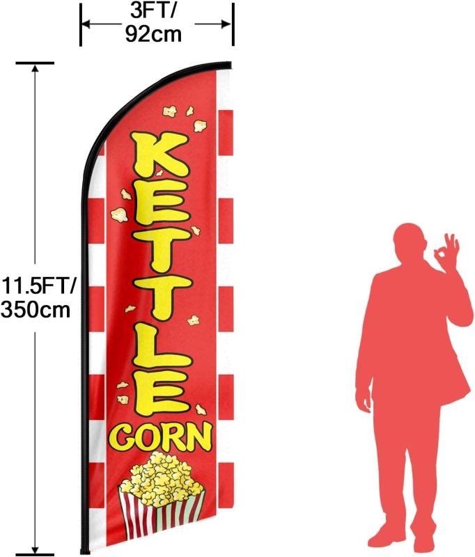 Kettle Corn Flags - 11FT Kettle Corn Advertising Swooper Feather Flag Fit 15FT Flagpole(Flagpole Not Included 4.3)