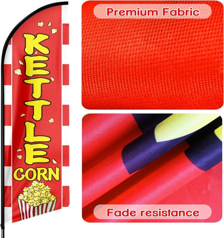 Kettle Corn Flags - 11FT Kettle Corn Advertising Swooper Feather Flag Fit 15FT Flagpole(Flagpole Not Included 4.3)