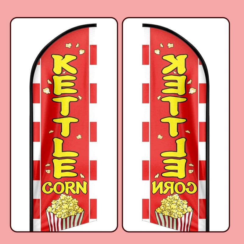 Kettle Corn Flags - 11FT Kettle Corn Advertising Swooper Feather Flag Fit 15FT Flagpole(Flagpole Not Included 4.3)