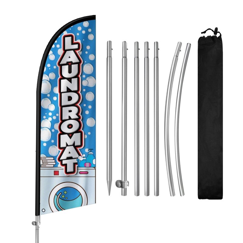 Laundromat Signs - 8FT Laundromat Banner Feather Flag with Stainless Steel Pole Kit(2m flag set)