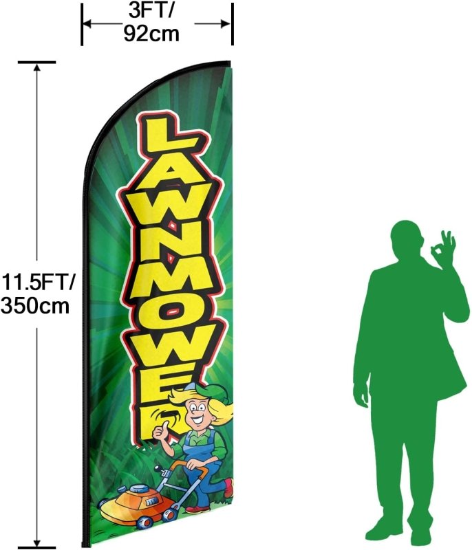 Lawnmower Themed Feather Flag, 11FT Lawnmower Advertising Swooper Flag Fit 15FT Flagpole(Flagpole Not Included 4.3)