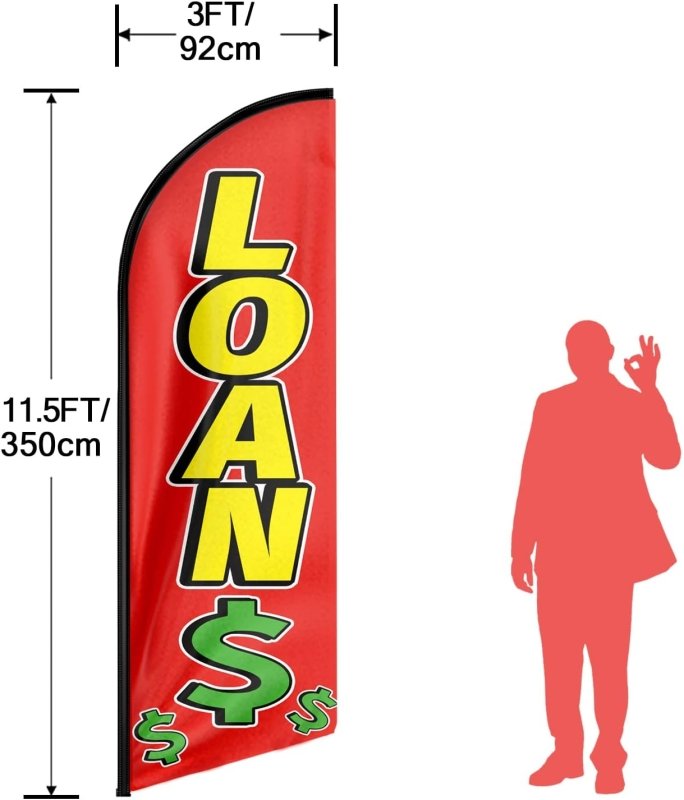 Loans Themed Feather Flag, 11FT Loans Advertising Swooper Flag Fit 15FT Flagpole (Flagpole Not Included 4.3)