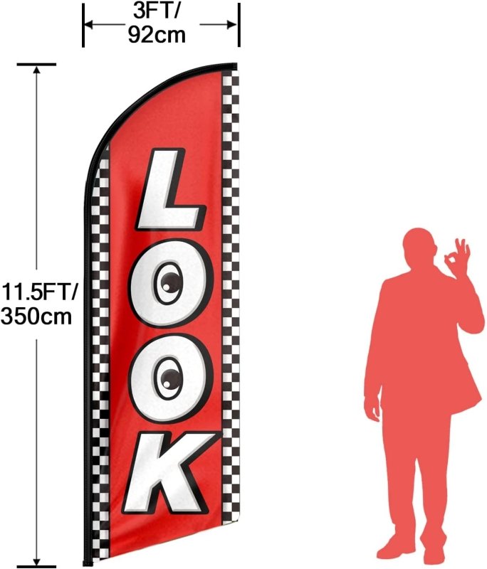 Look Sign - 11FT Look Advertising Swooper Feather Flag Fit 15FT Flagpole(Flagpole Not Included 4.3)