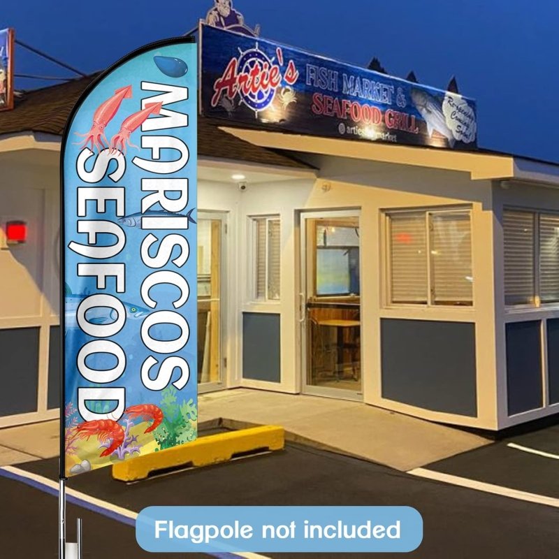 Mariscos Seafood Themed Feather Flag, 11FT Mariscos Seafood Advertising Swooper Flag Fit 15FT Flagpole(Flagpole Not Included 4.3)