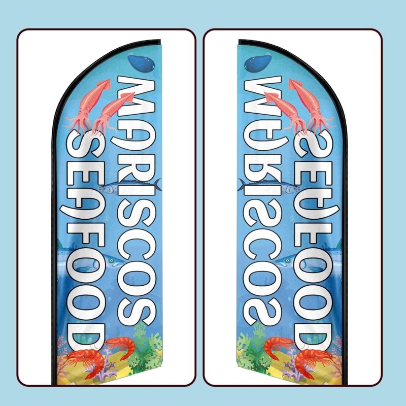 Mariscos Seafood Themed Feather Flag, 11FT Mariscos Seafood Advertising Swooper Flag Fit 15FT Flagpole(Flagpole Not Included 4.3)