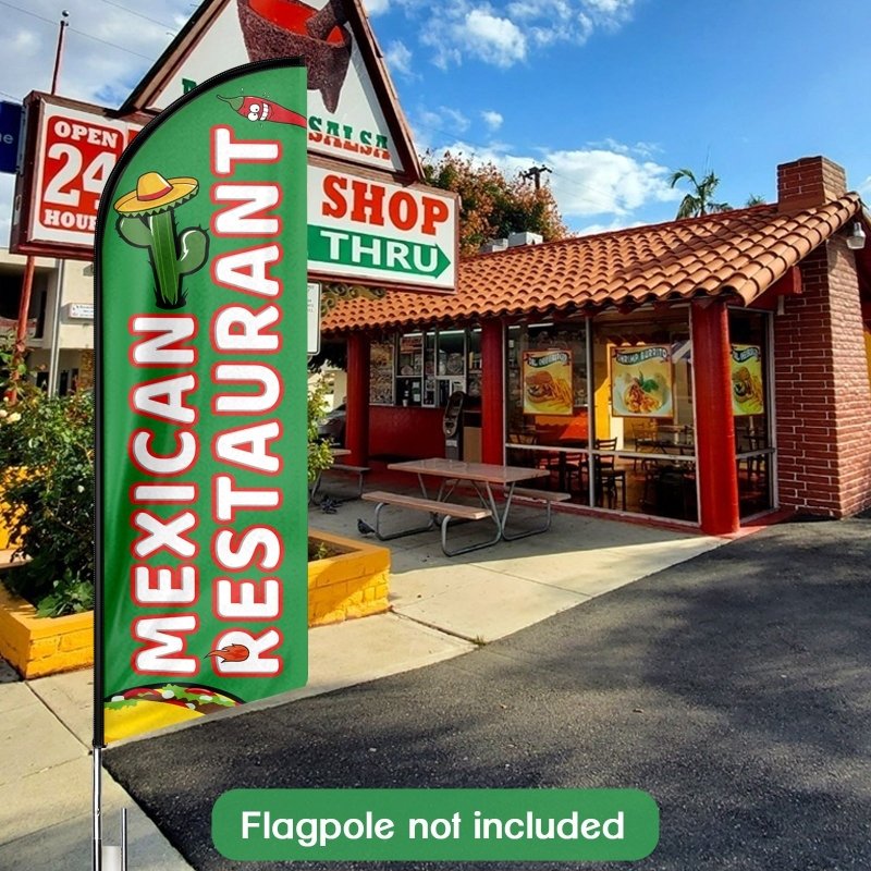 Mexican Food Flag - 8FT Mexican Restaurant Advertising Swooper Flag (Flagpole Not Included 3.4)