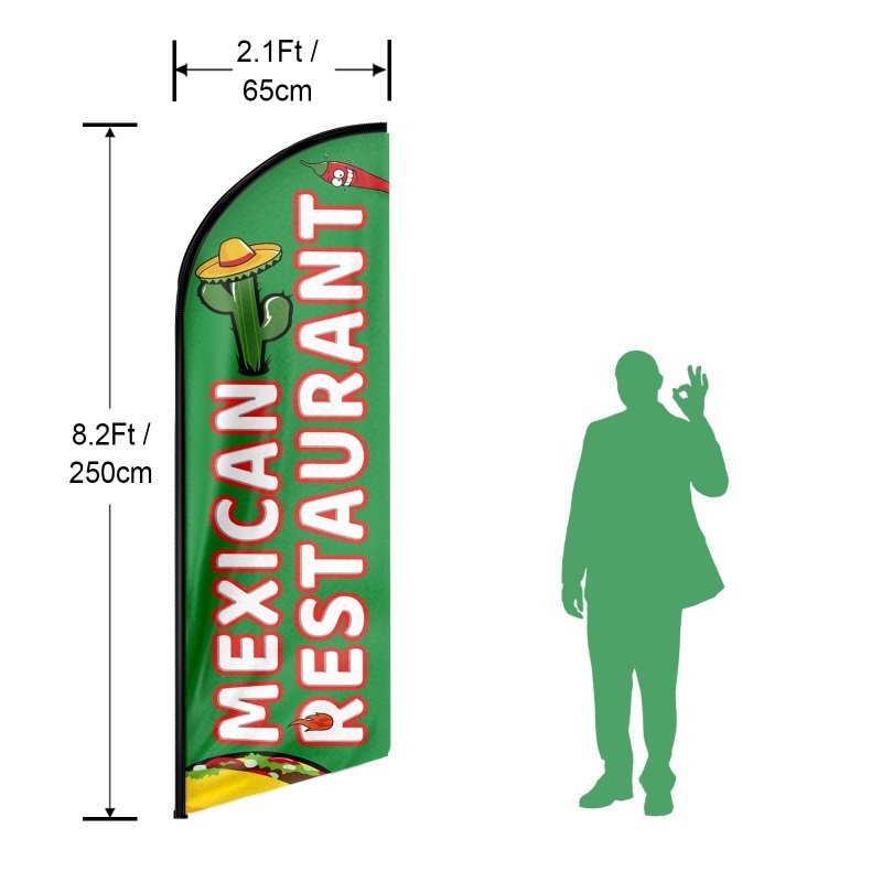 Mexican Food Flag - 8FT Mexican Restaurant Advertising Swooper Flag (Flagpole Not Included 3.4)