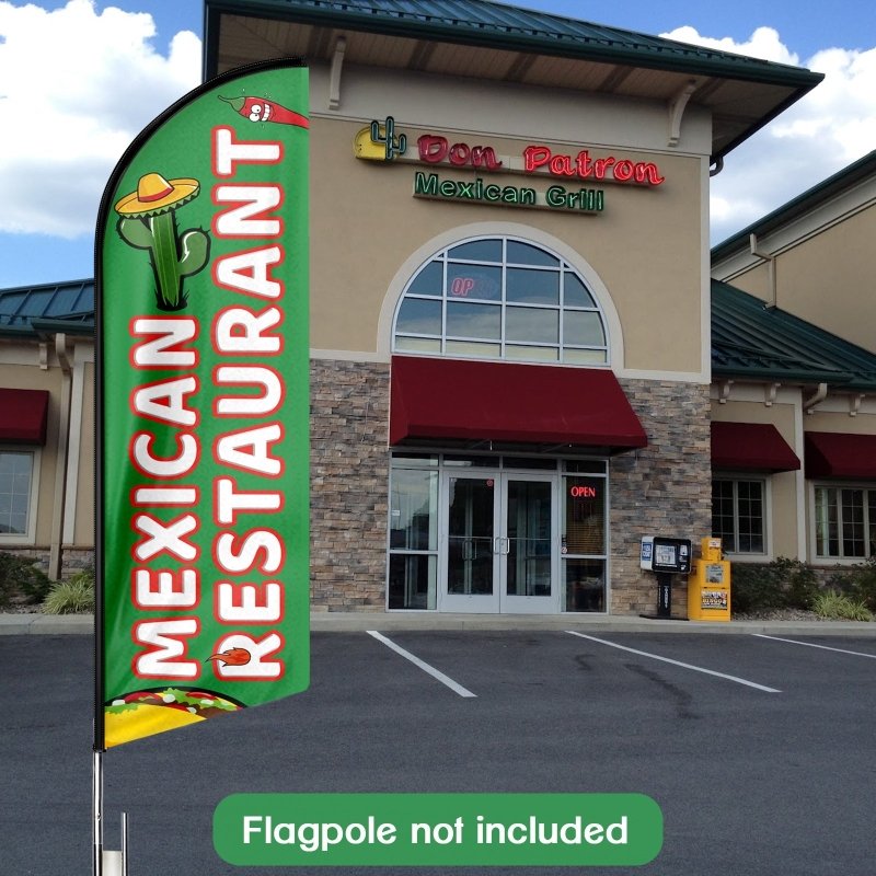 Mexican Food Flag - 8FT Mexican Restaurant Advertising Swooper Flag (Flagpole Not Included 3.4)